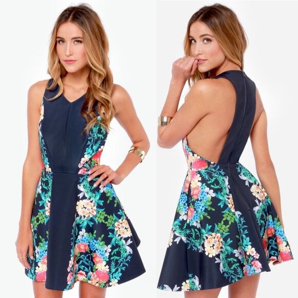 Revolve Keepsake The Label Navy Second Chance Dress Womens Size XS Scuba Floral - Picture 1 of 13